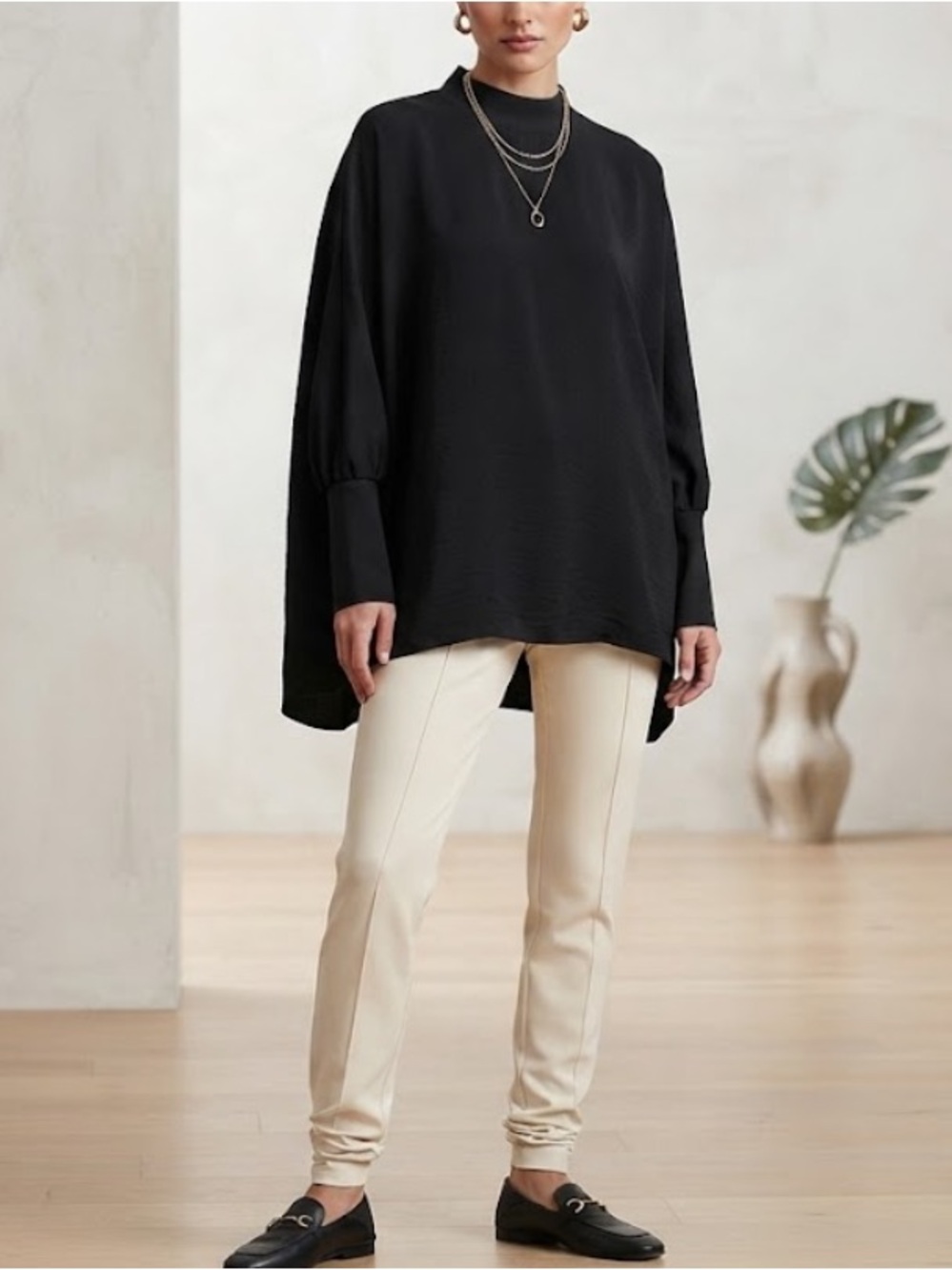Mango Black Oversized Dolman Sleeve Top